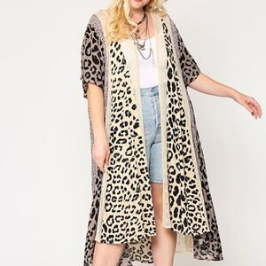 NEW! Gorgeous PLUS Animal Print and Lace Sheer Long Kimono Duster Kaftan Boho